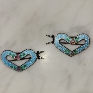 Guilloche Blue Enamel Vintage Barrettes
